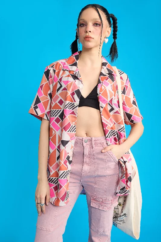 Geometric Print Women's Resort Shirt European