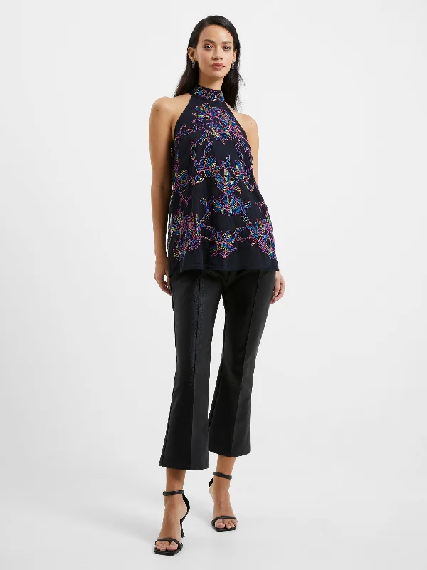 Emilia Embroidered Halterneck Top Laid - back Women's Style