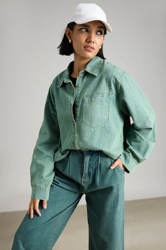 Tinted Full Sleeve Denim Shirt Bohemian Women's Free