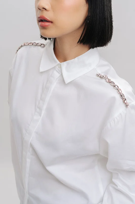 Embellished White Shirt Classic Women's Tweed