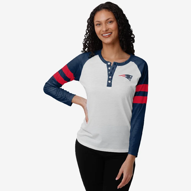 New England Patriots Womens Big Logo Long Sleeve Henley Trendy Women's Oversized