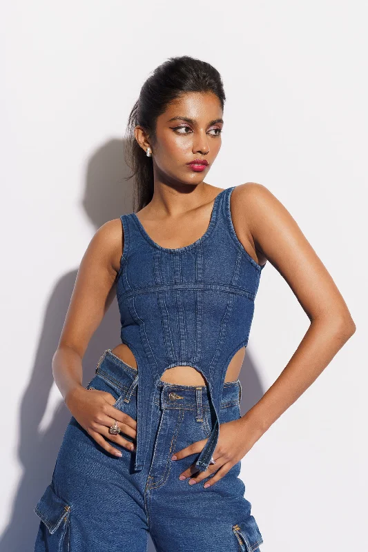 Seam Play Indigo Denim Top garde
