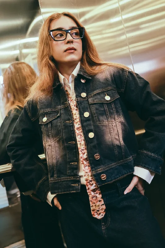 Gleam Blue Denim Trucker Jacket Athletic Women's 