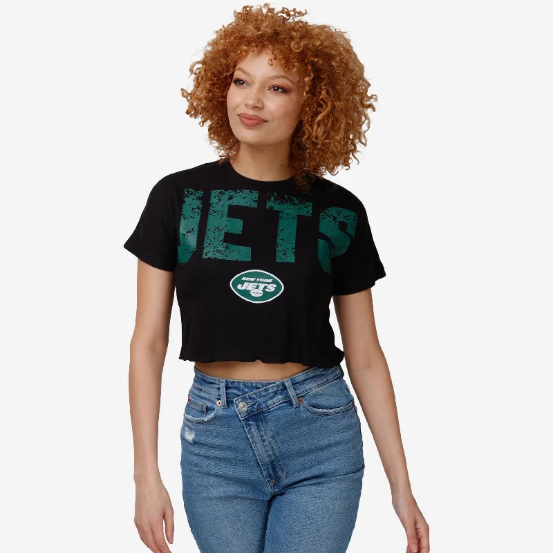 New York Jets Womens Distressed Wordmark Crop Top Adventure