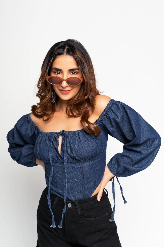 Puffed Sleeve Indigo Top Vacation