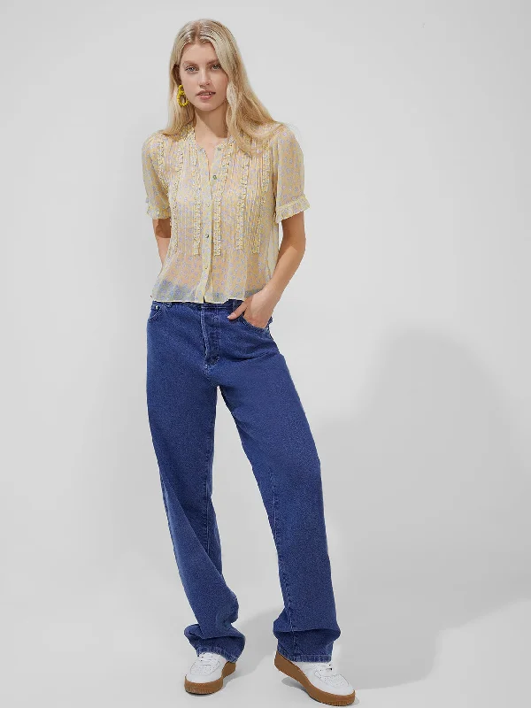 Doria Crinkle Ruffle Front Top Laid - back Women's Style