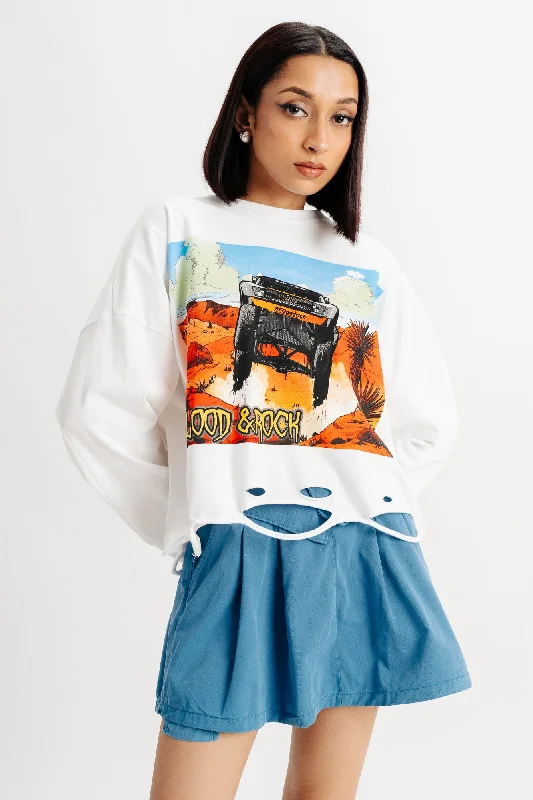 White Graphic Top Elegant Women's 