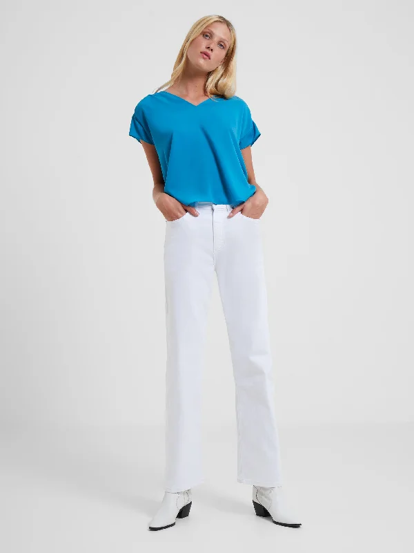 Crepe Light Smocked Shoulder V-Neck Top British Gentlewoman Style