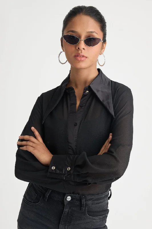 Sheer Me Black Shirt Monochromatic All - in - one