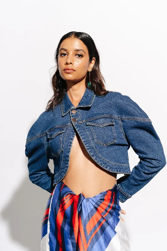 Dramatic Indigo Denim Top Traditional Women's Wool