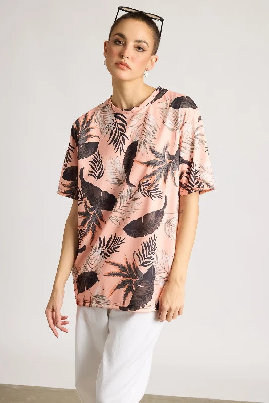 Printed Women's T-Shirt - Tropical Blaze Trendy Women's Oversized