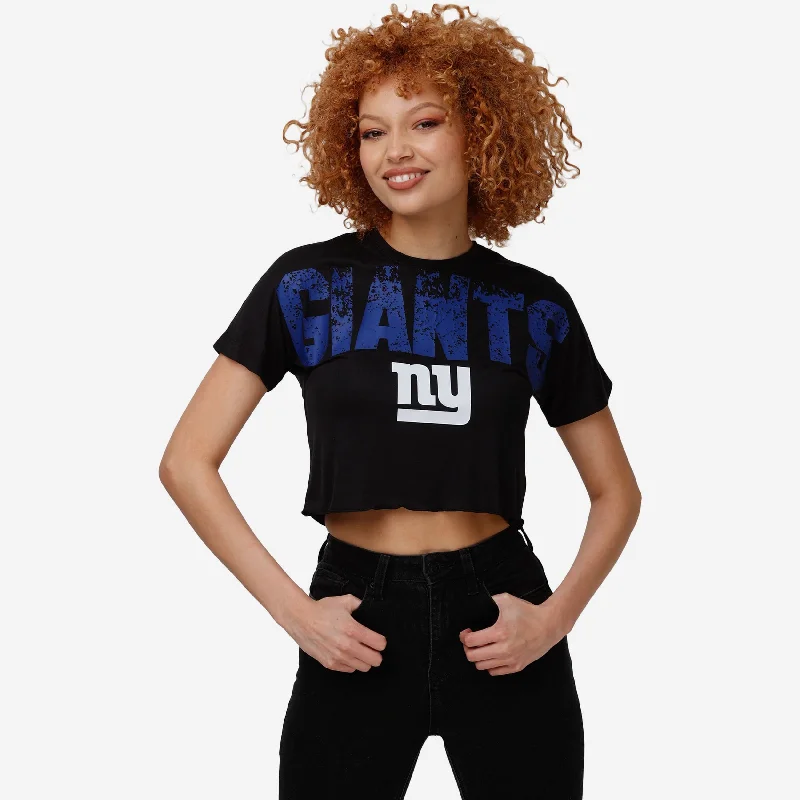 New York Giants Womens Distressed Wordmark Crop Top British Gentlewoman Style