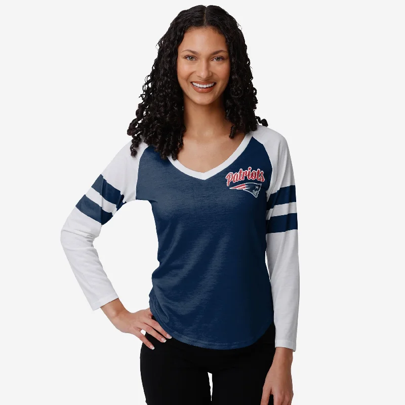 New England Patriots Womens Script Wordmark Striped Sleeve Raglan T-Shirt Bold Women's Animal Print New England Patriots Womens Script Wordmark Striped Sleeve Raglan T-Shirt Bold Women's Animal Print