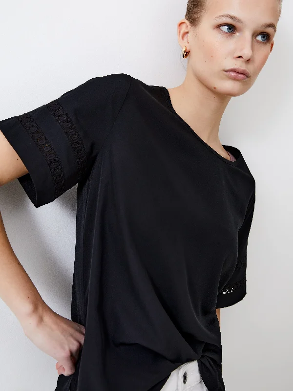Crochet Trim Crepe Light Top Sporty Women's Athleisure 