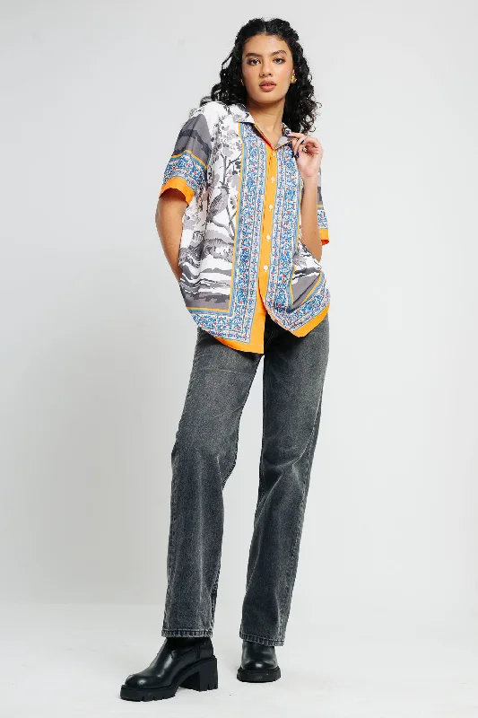 White Printed Viscose Shirt Sleek Women's 