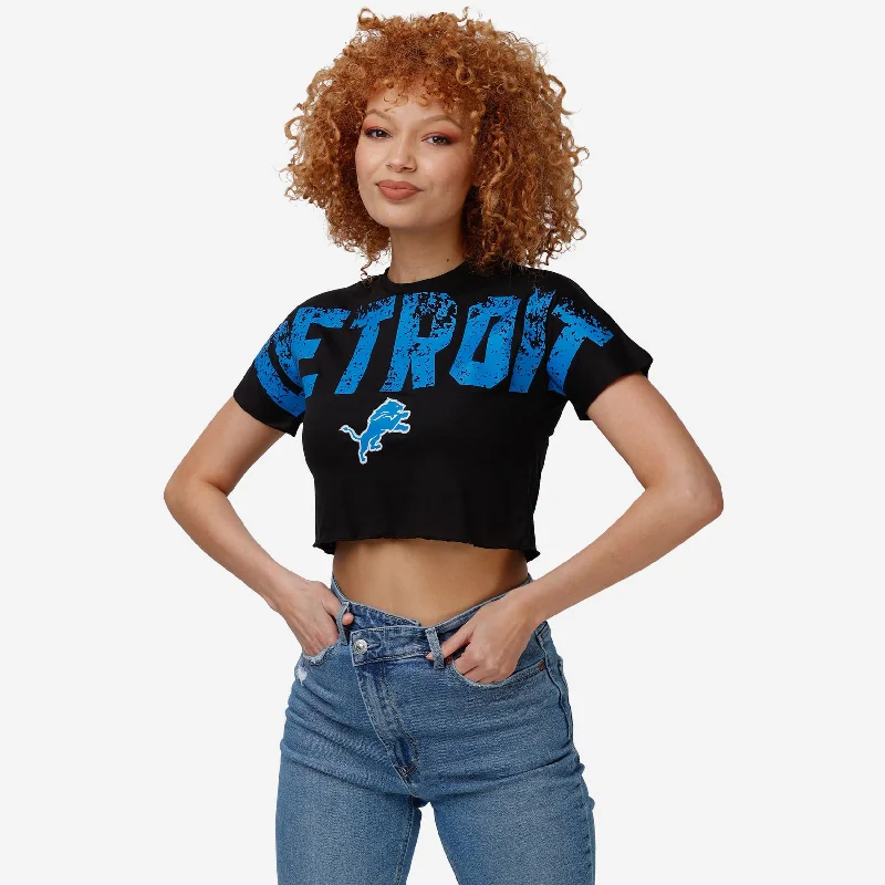 Detroit Lions Womens Distressed Wordmark Crop Top Minimalist Women's Casual