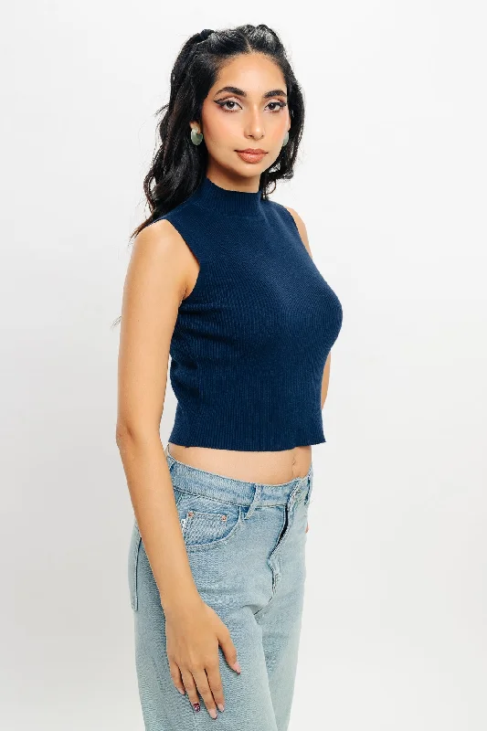 Navy Crop Tank Top Monochromatic Office Style