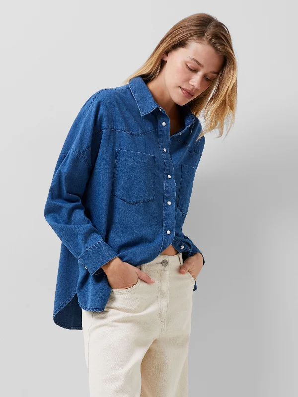 Zaves Chambray Denim Shirt Preppy Women's College