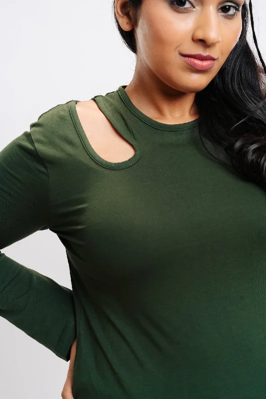 Olive Cut Shoulder Top Confident Women's High - fashion