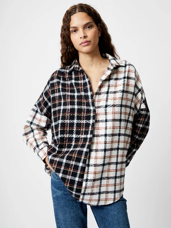 Mixed Flannel Check Popover Shirt Laid - back Women's Style