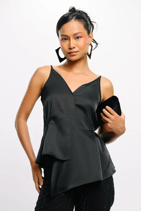 Strappy Black Asymmetric Top Refined Women's 