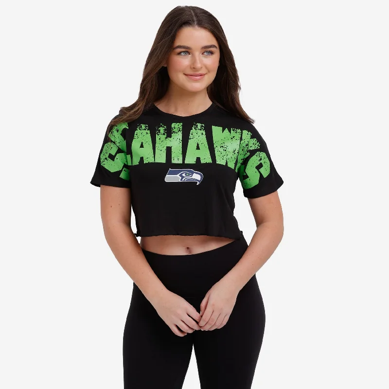 Seattle Seahawks Womens Distressed Wordmark Crop Top Disco