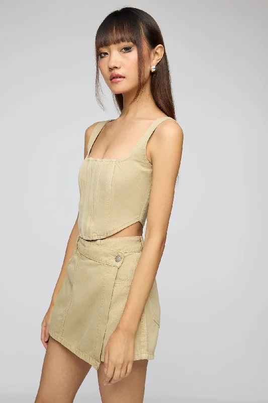 Cloud Pistachio Cream Denim Bustier Top Classic Women's Tweed