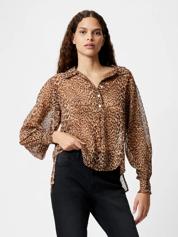 Leopard Print Georgette Long Sleeve Top performance