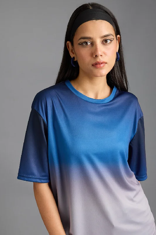 Printed Women's T-Shirt- Blue Gradient Elegant Women's 
