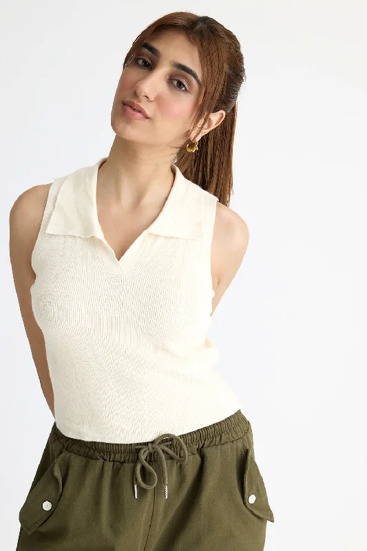 Collared Ribbed Crop Top Artistic Women's Avant - 