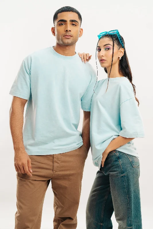 Azure Acid Wash Oversized Tees Dapper Women's Bow - adorned