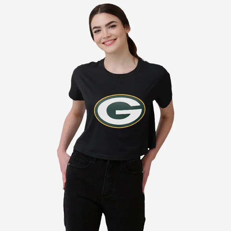 Green Bay Packers Womens Black Big Logo Crop Top Confident Women's Power