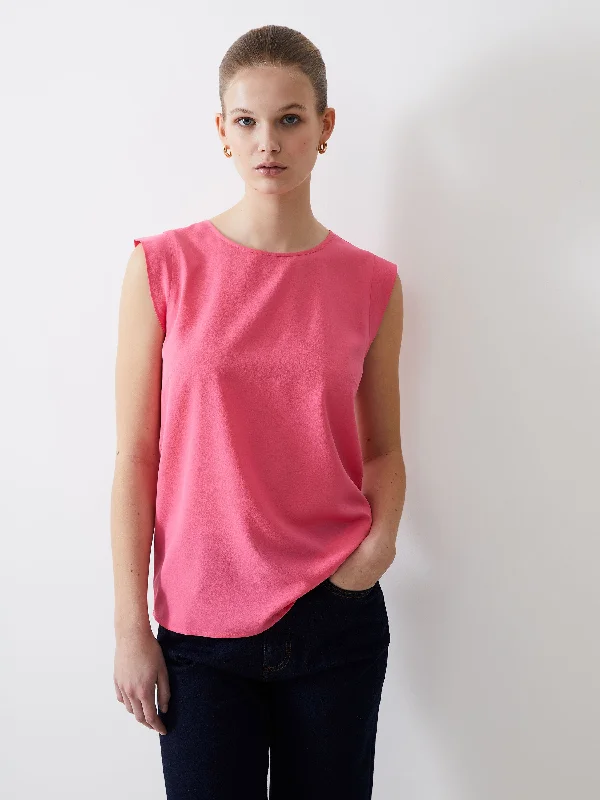 Cap Sleeve Crepe Light Tank Top Classic Women's Tweed