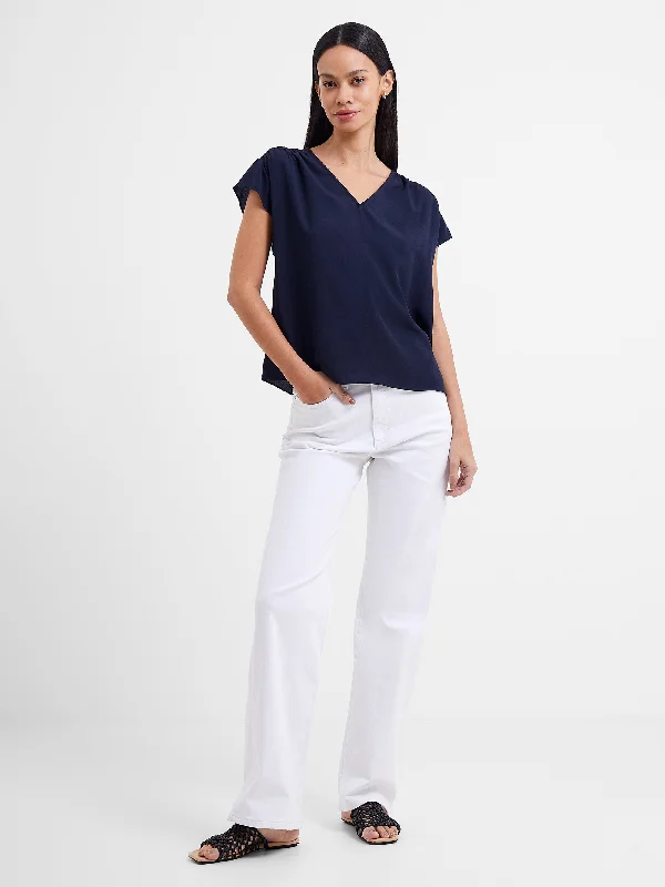 Crepe Light Smocked Shoulder V-Neck Top Earthy Women's Hemp - based