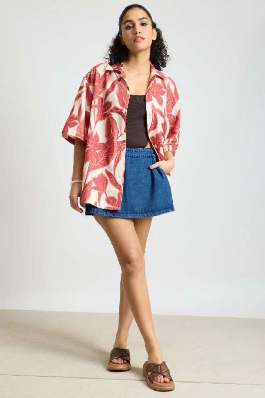 Red Flower Women's Resort Shirt Dynamic Women's Moto