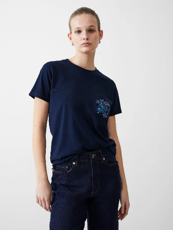 French Connection Flower Embroidered Pocket T-Shirt Athletic Women's High - 