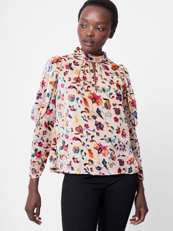 Avery Devore Gathered Collar Keyhole Top Bold Women's Statement