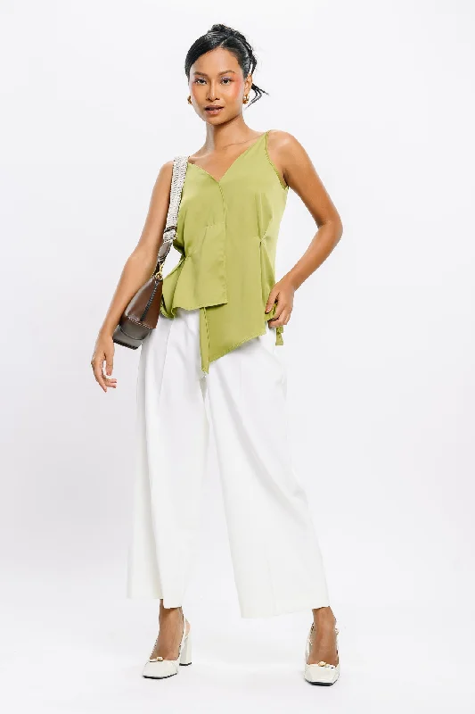 Strappy Green Asymmetric Top Stylish Women's Neon