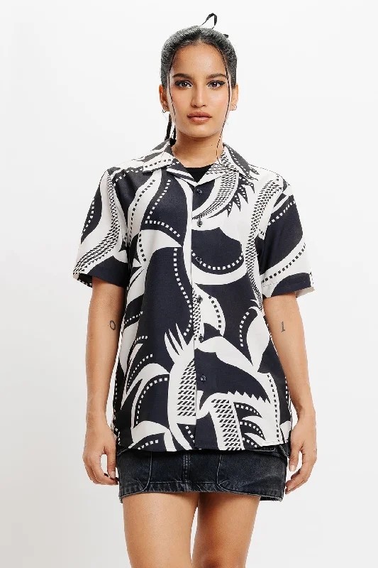 Black Ecru Printed Resort Shirt Adventure