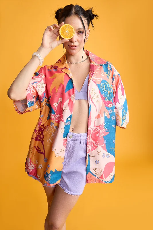 Wreathed Print Women's Resort Shirt Cozy Women's Sherpa - lined
