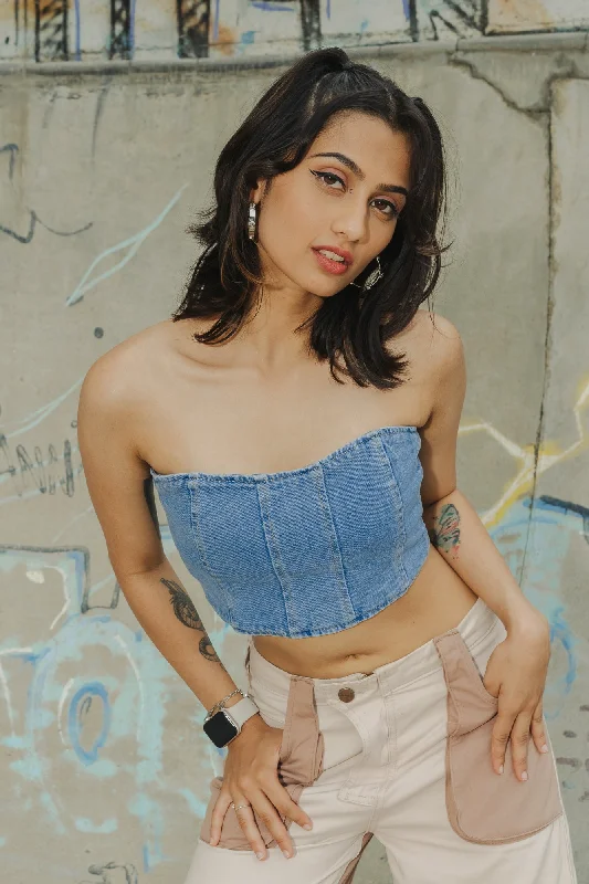 Washed Indigo Bustier Top Dapper Women's 1920S