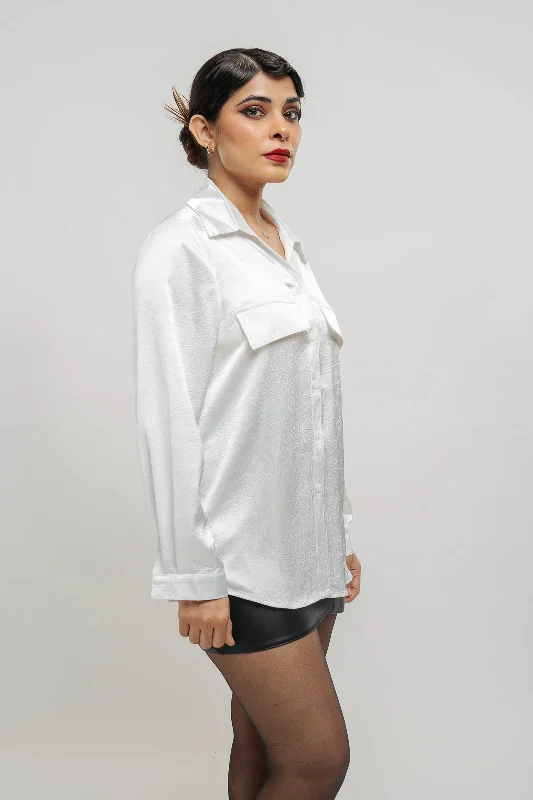 White Double Pocket Shirt Unique Women's Upcycled