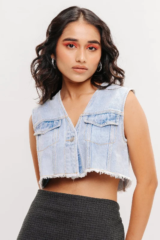 Denim Cropped Vest Dynamic Women's Moto