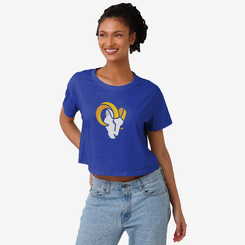Los Angeles Rams Womens Solid Big Logo Crop Top Laid - back Women's Vibe