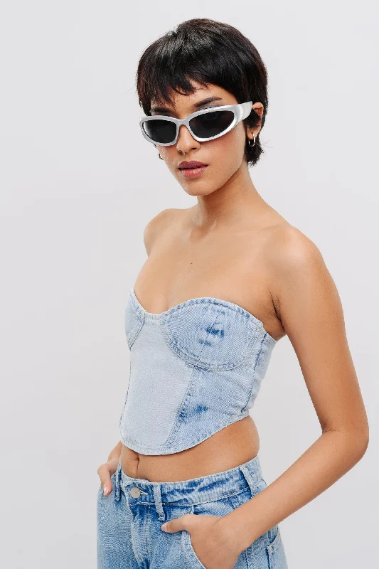 Light Blue Denim Bustier Top Bold Women's Animal Print