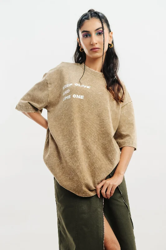 Olive Acid Wash Oversized Tees Cashmere