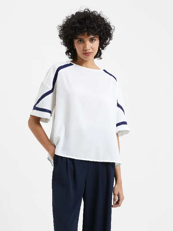 Crepe Recycled Light Embroidered Top Classic Women's Pin - striped