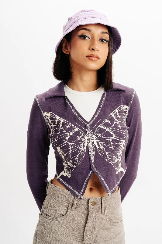Purple Full Sleeves Top Relaxed Women's 
