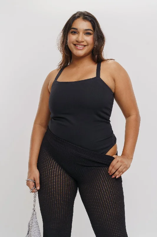 Black Strap Bodysuit Dapper Women's 1920S
