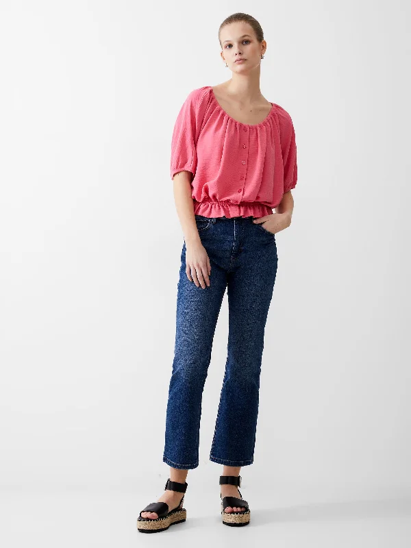 Button Crinkle Peasant Top Traditional Women's Wool